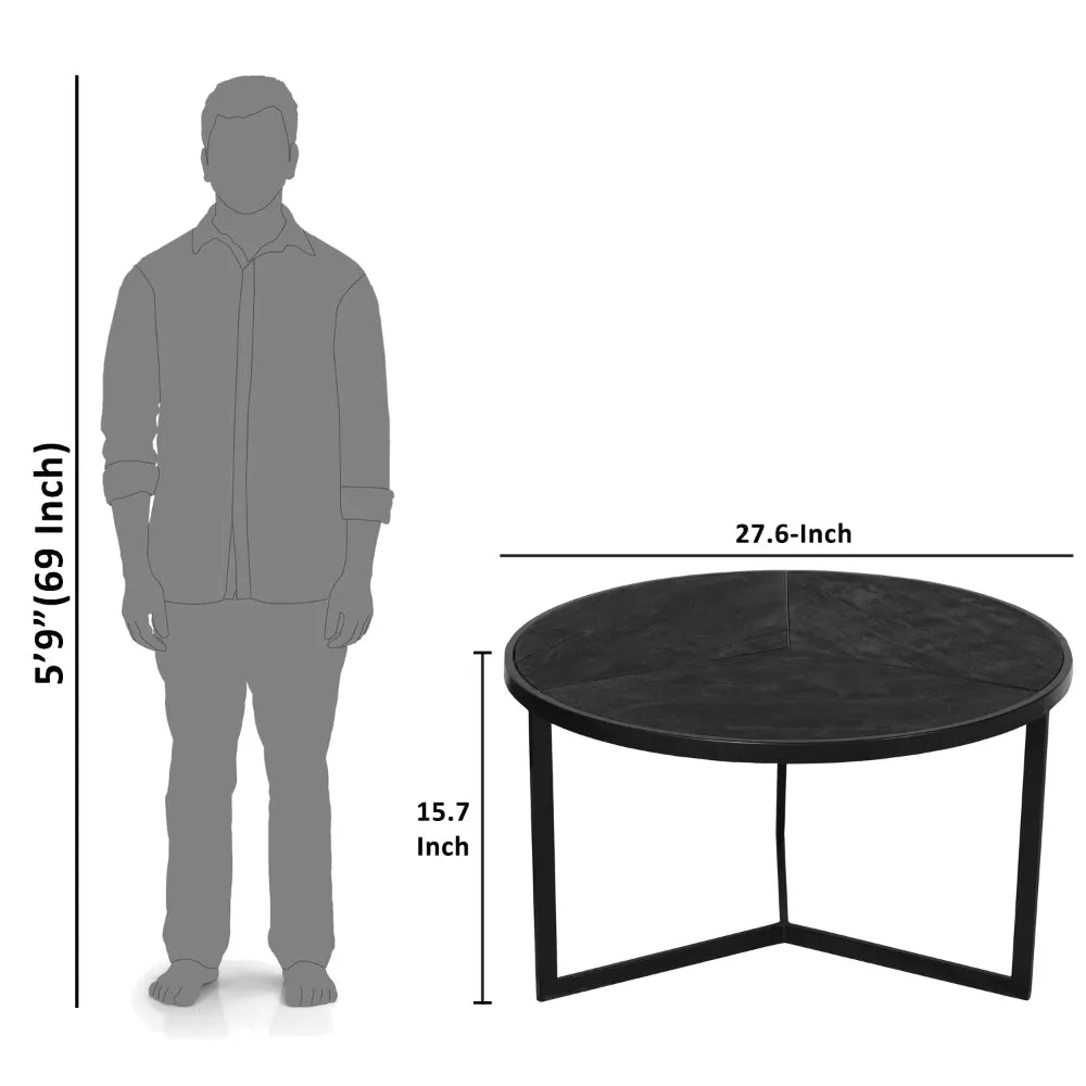 28, 20 Inch Round Nesting Coffee Table Set Of 2, Handcrafted Mango Wood Charcoal Gray Top, Black Iron Base By The Urban Port