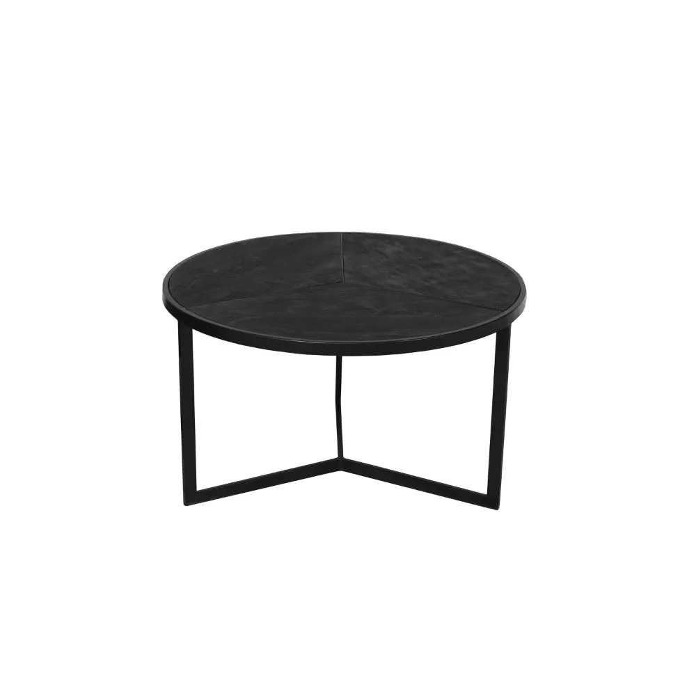 28, 20 Inch Round Nesting Coffee Table Set Of 2, Handcrafted Mango Wood Charcoal Gray Top, Black Iron Base By The Urban Port