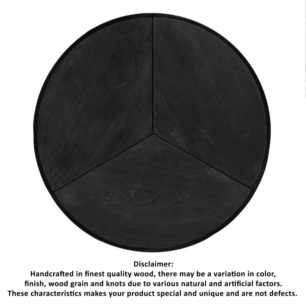 28, 20 Inch Round Nesting Coffee Table Set Of 2, Handcrafted Mango Wood Charcoal Gray Top, Black Iron Base By The Urban Port