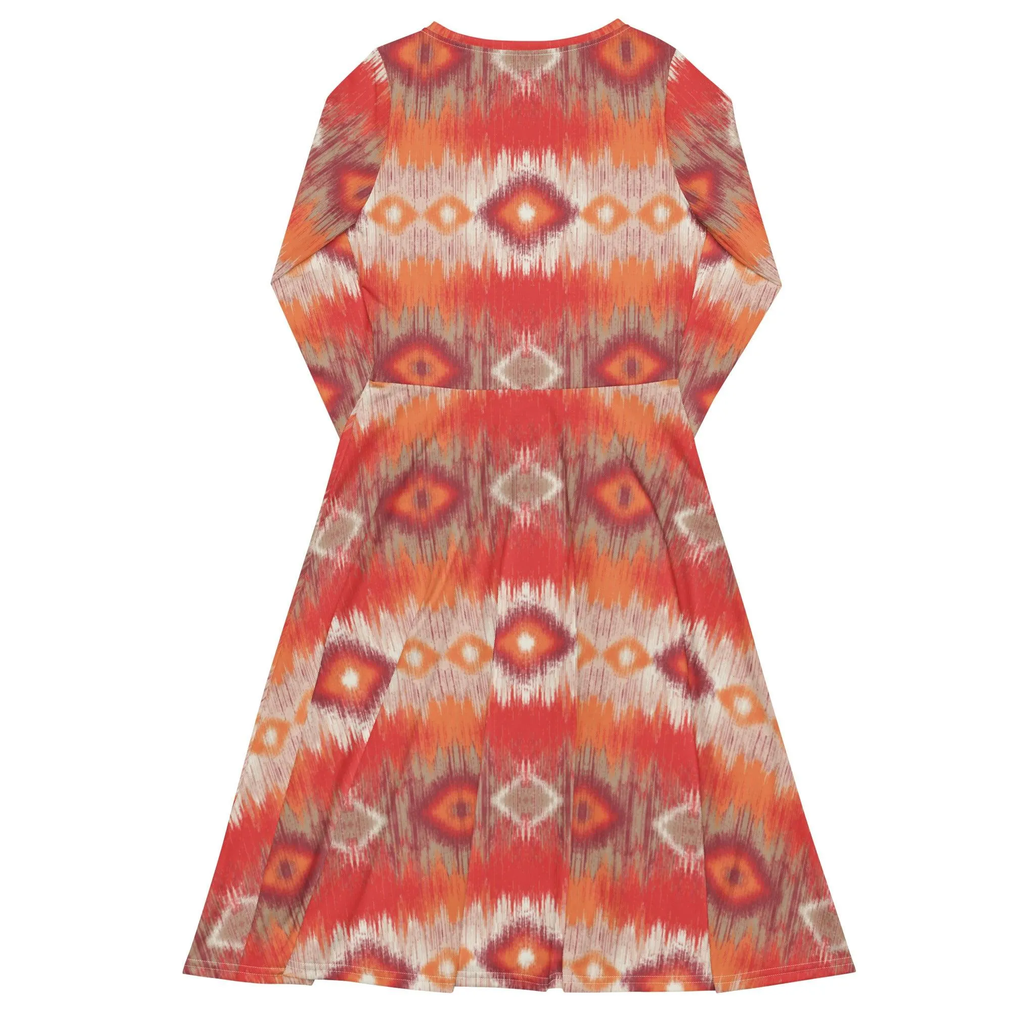 Autumn Aztec Diamonds Long Sleeve Midi Dress