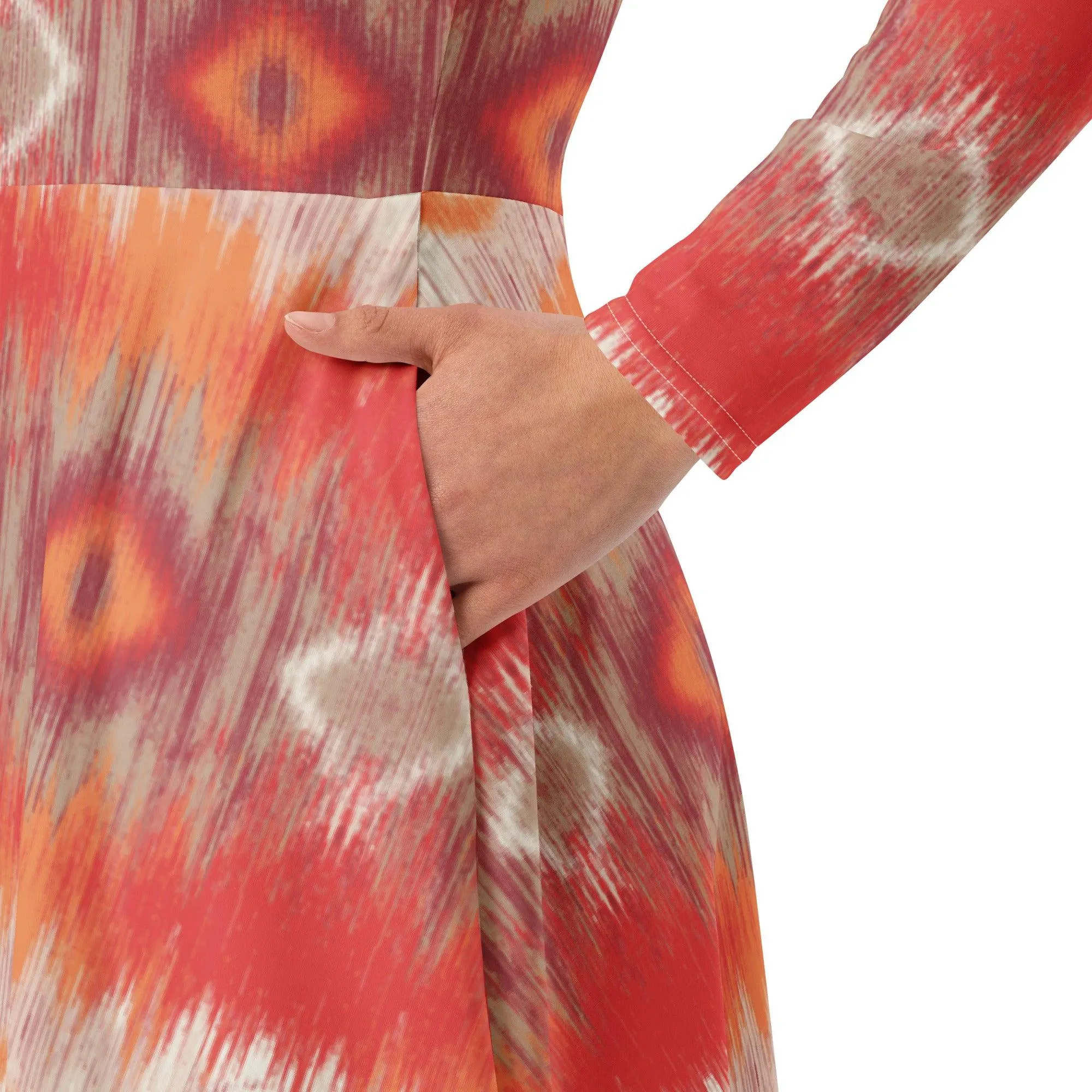Autumn Aztec Diamonds Long Sleeve Midi Dress