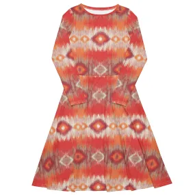 Autumn Aztec Diamonds Long Sleeve Midi Dress