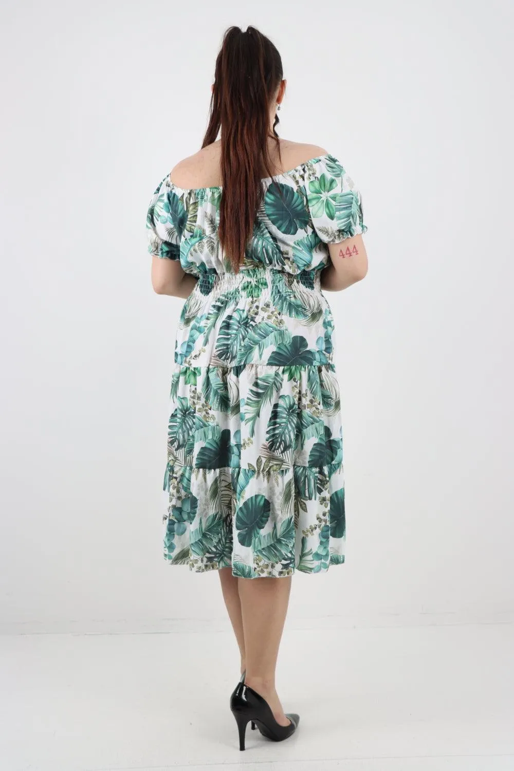 Bardot Printed Puff Sleeve Midi Dress