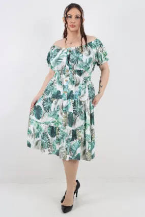 Bardot Printed Puff Sleeve Midi Dress