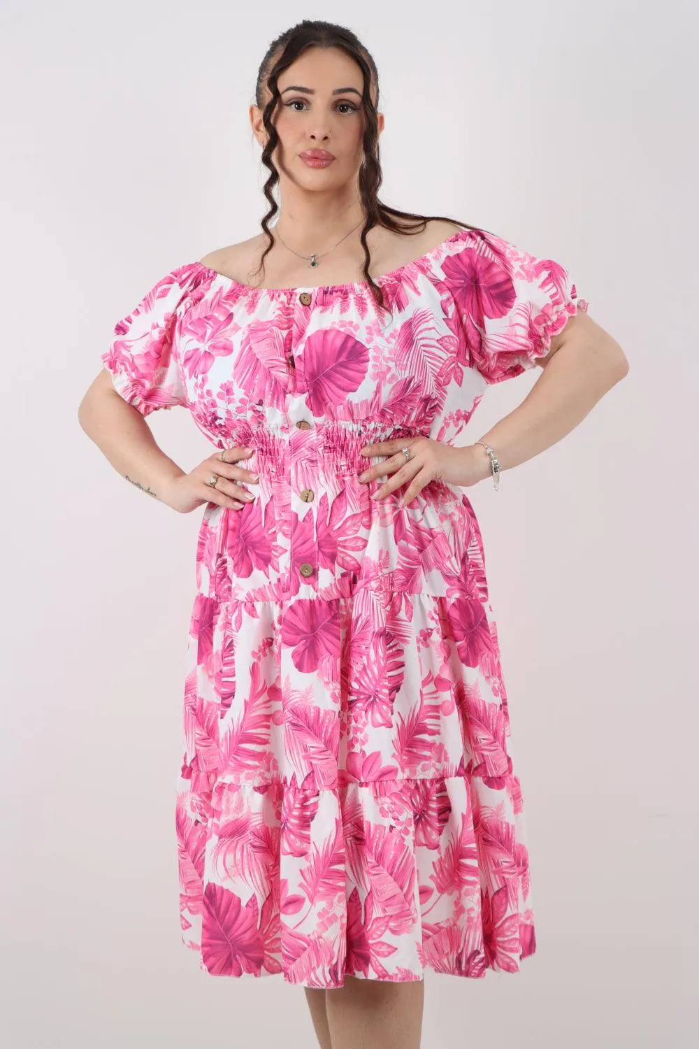 Bardot Printed Puff Sleeve Midi Dress