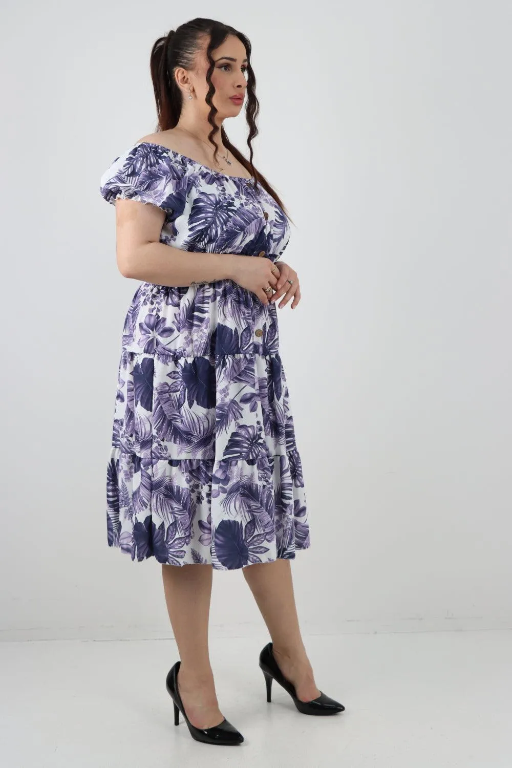 Bardot Printed Puff Sleeve Midi Dress