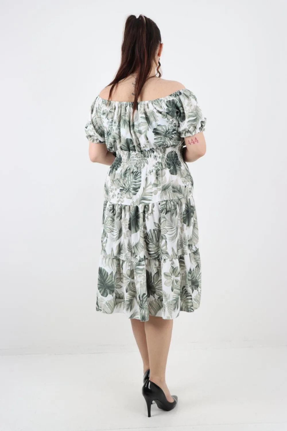 Bardot Printed Puff Sleeve Midi Dress