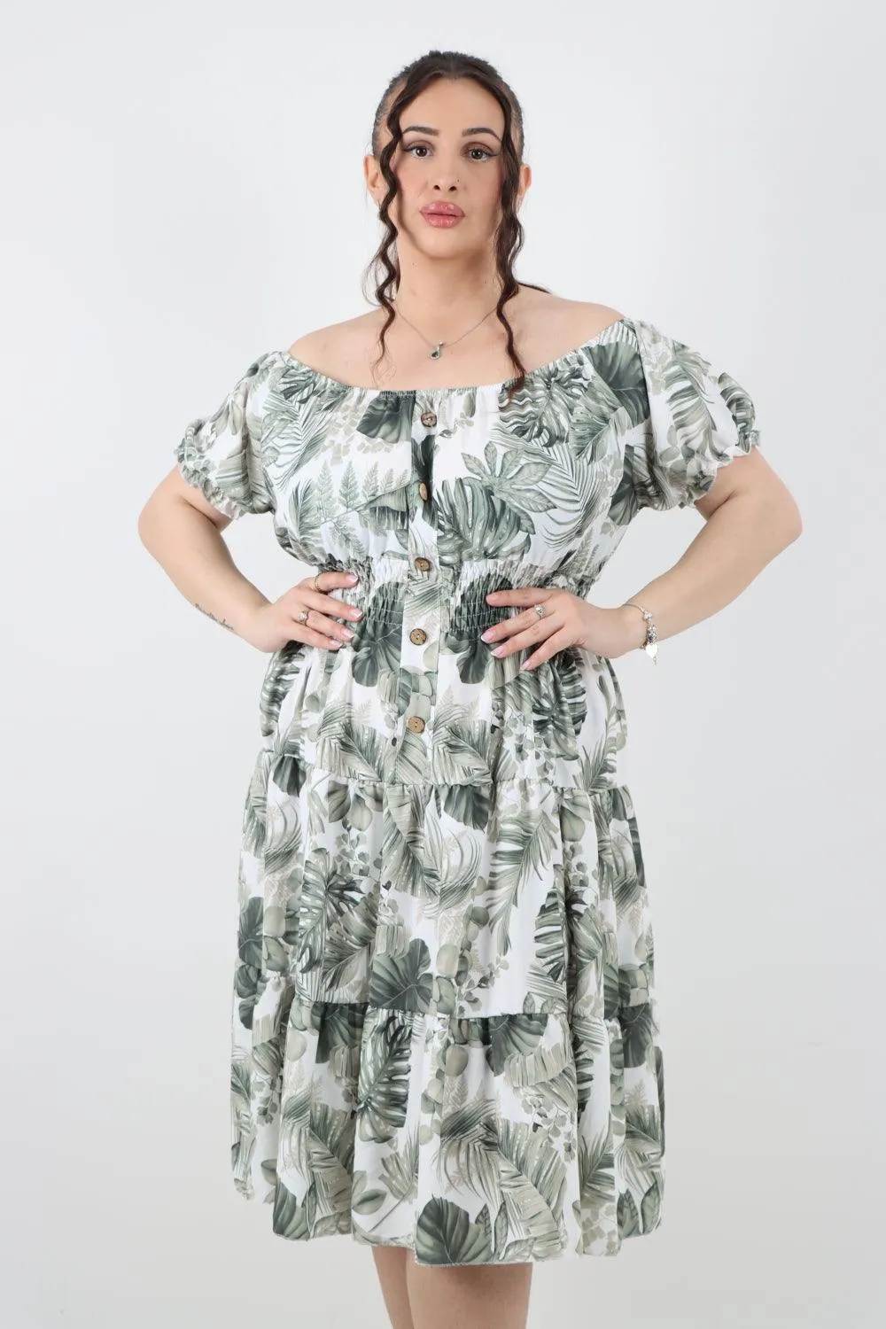 Bardot Printed Puff Sleeve Midi Dress
