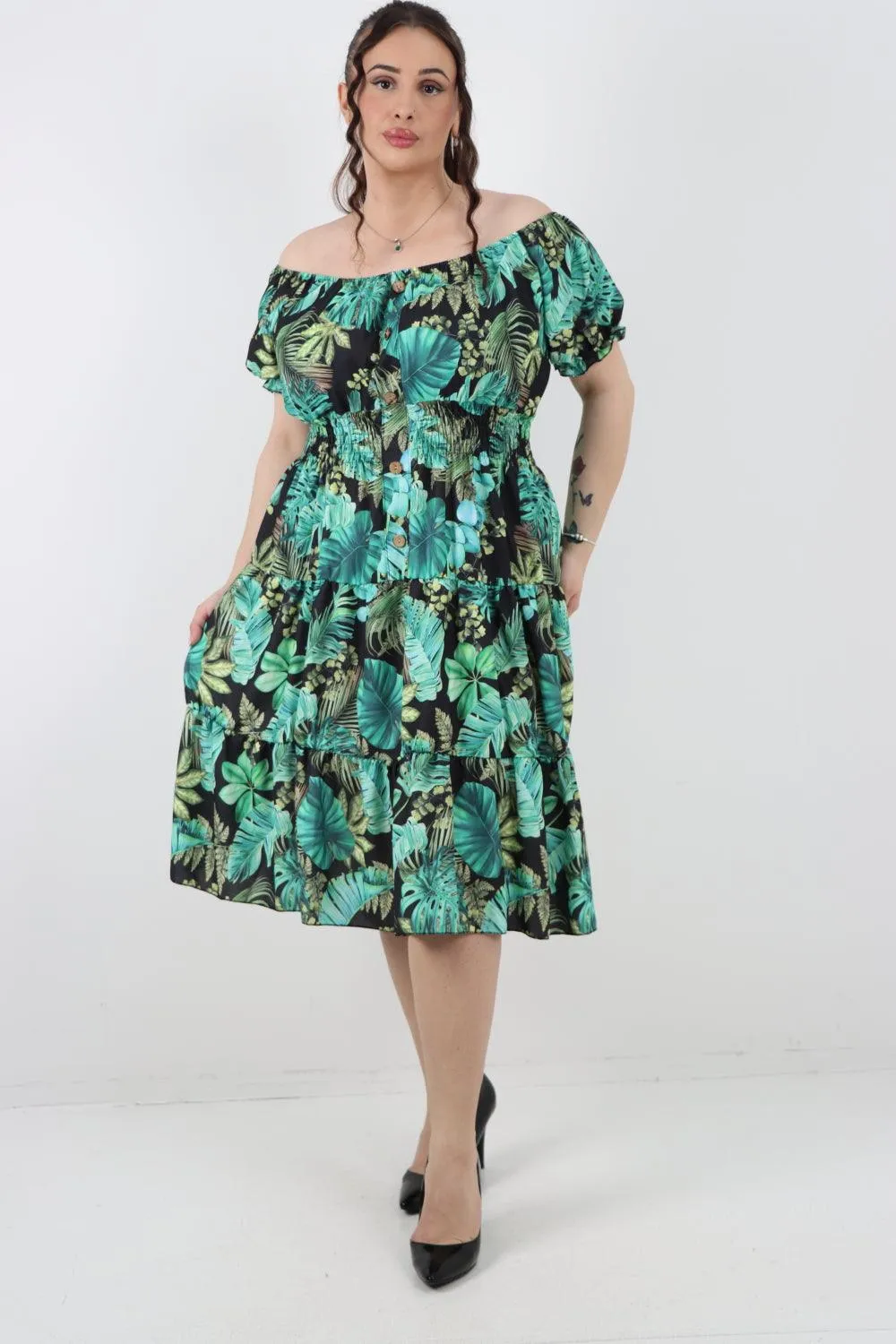 Bardot Printed Puff Sleeve Midi Dress