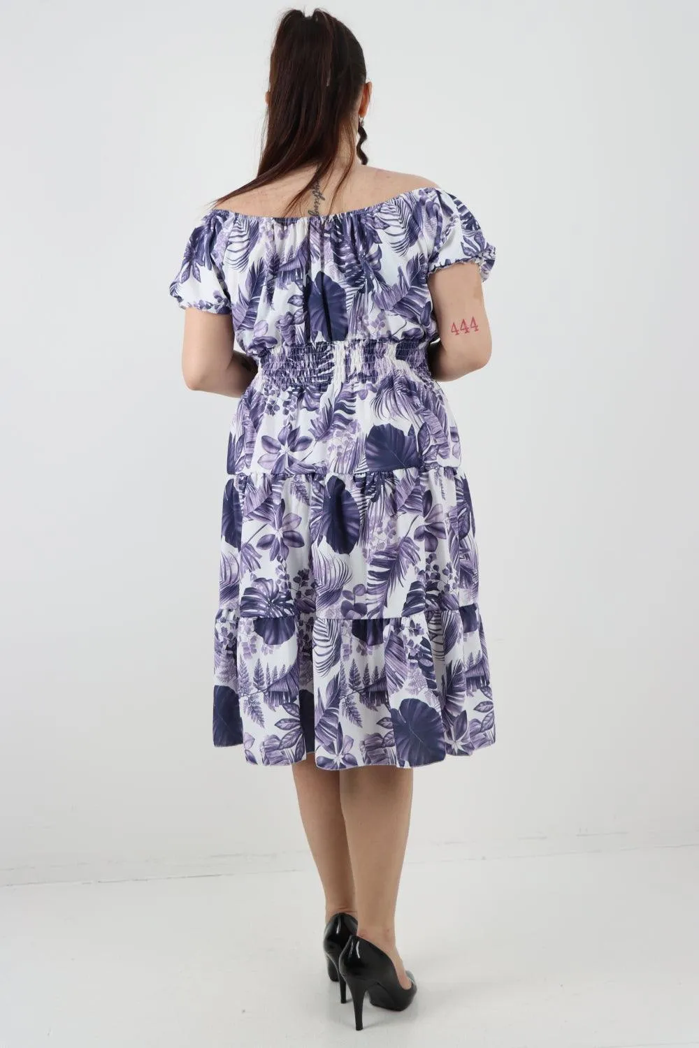 Bardot Printed Puff Sleeve Midi Dress