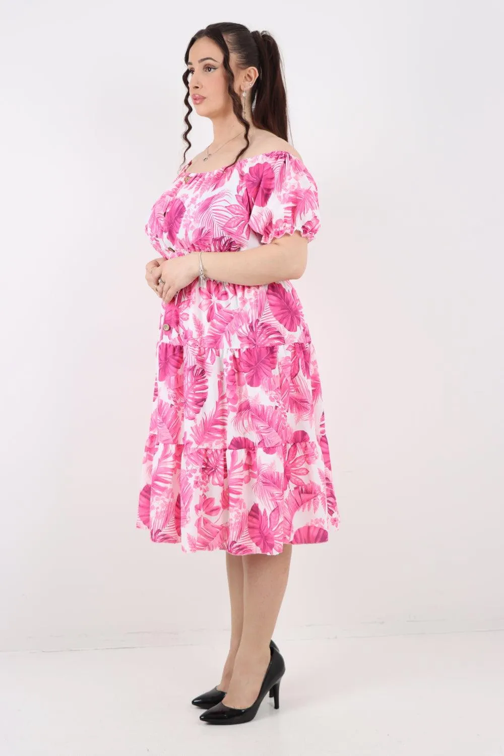 Bardot Printed Puff Sleeve Midi Dress