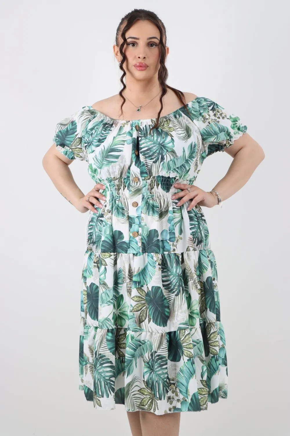 Bardot Printed Puff Sleeve Midi Dress