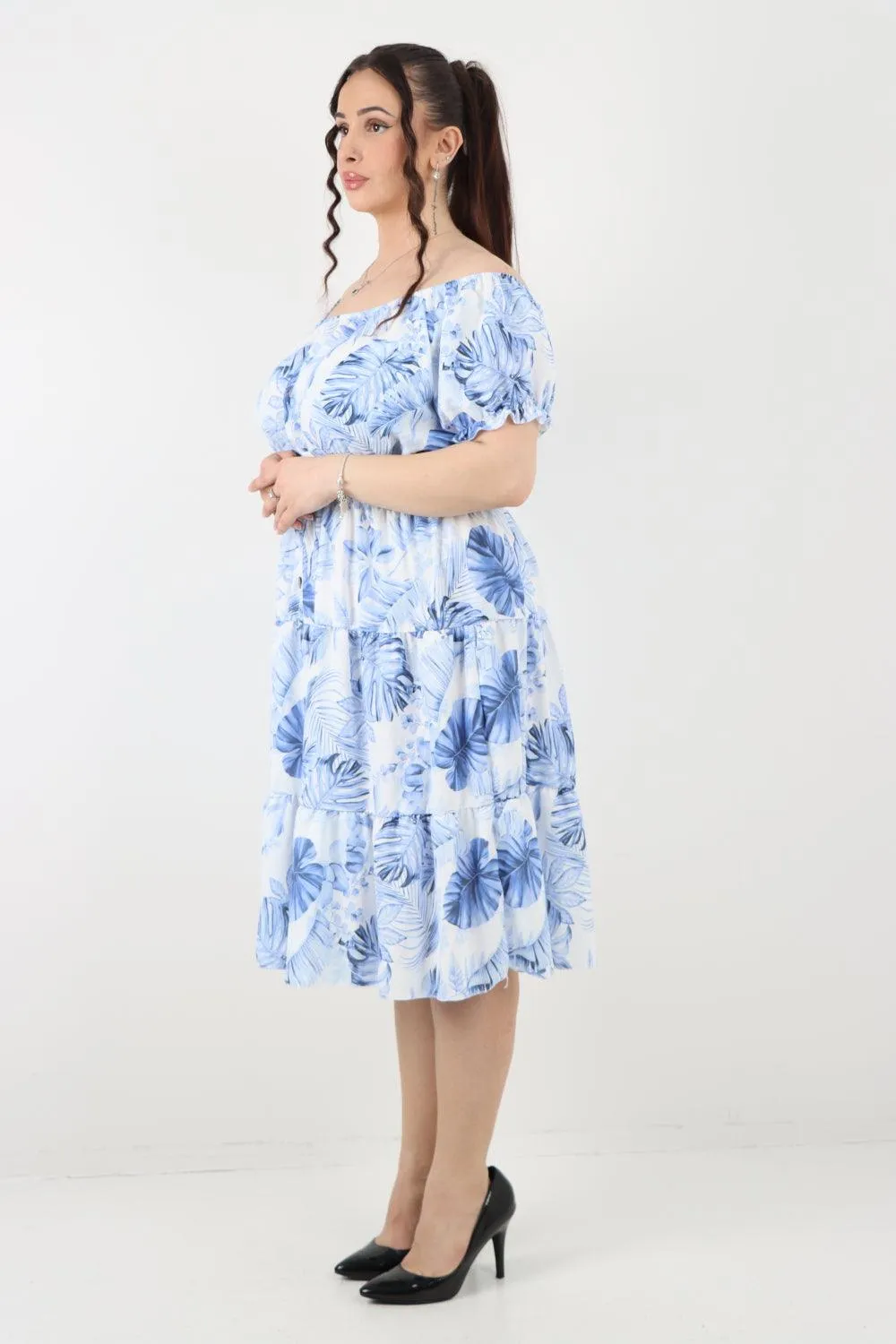 Bardot Printed Puff Sleeve Midi Dress