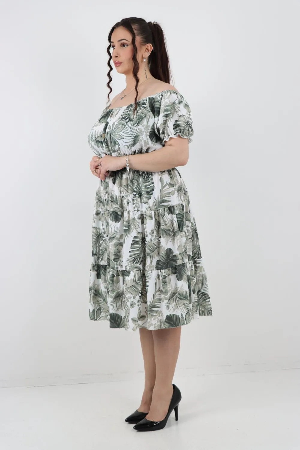 Bardot Printed Puff Sleeve Midi Dress