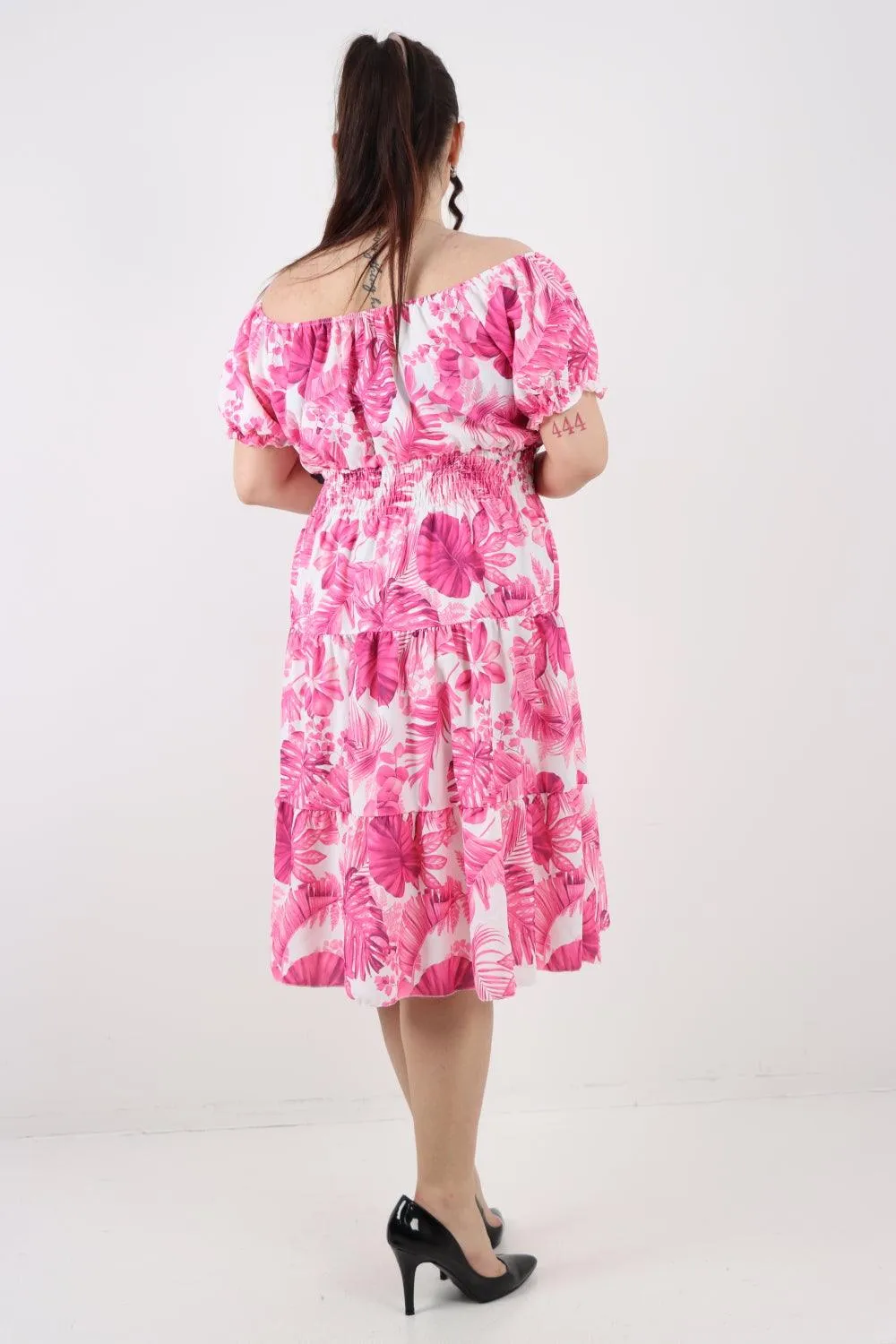 Bardot Printed Puff Sleeve Midi Dress