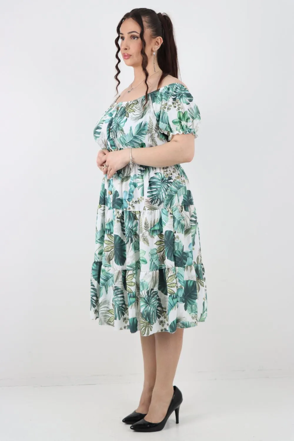 Bardot Printed Puff Sleeve Midi Dress