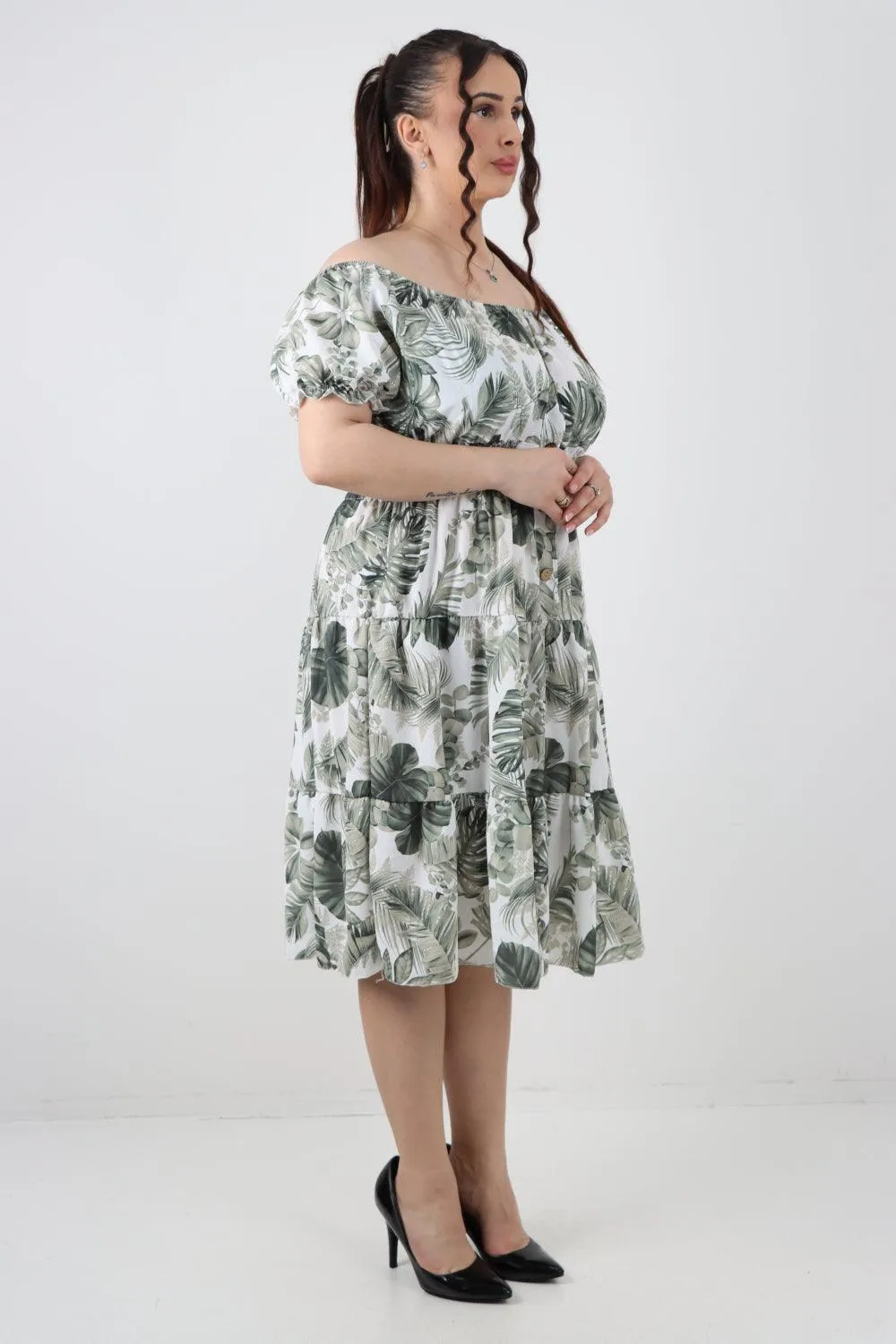 Bardot Printed Puff Sleeve Midi Dress