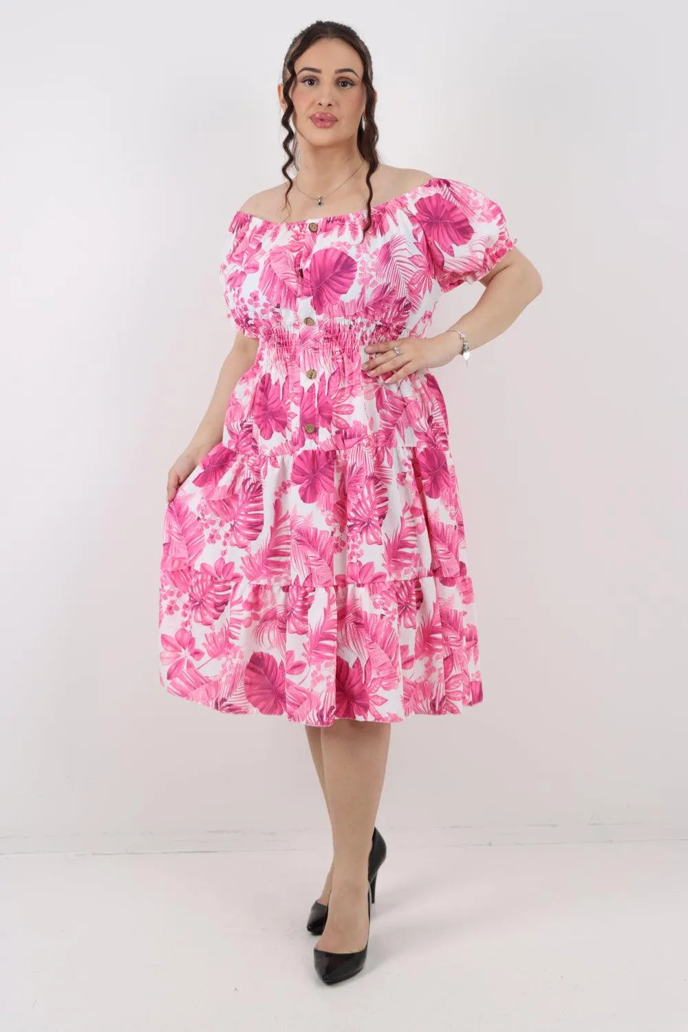 Bardot Printed Puff Sleeve Midi Dress