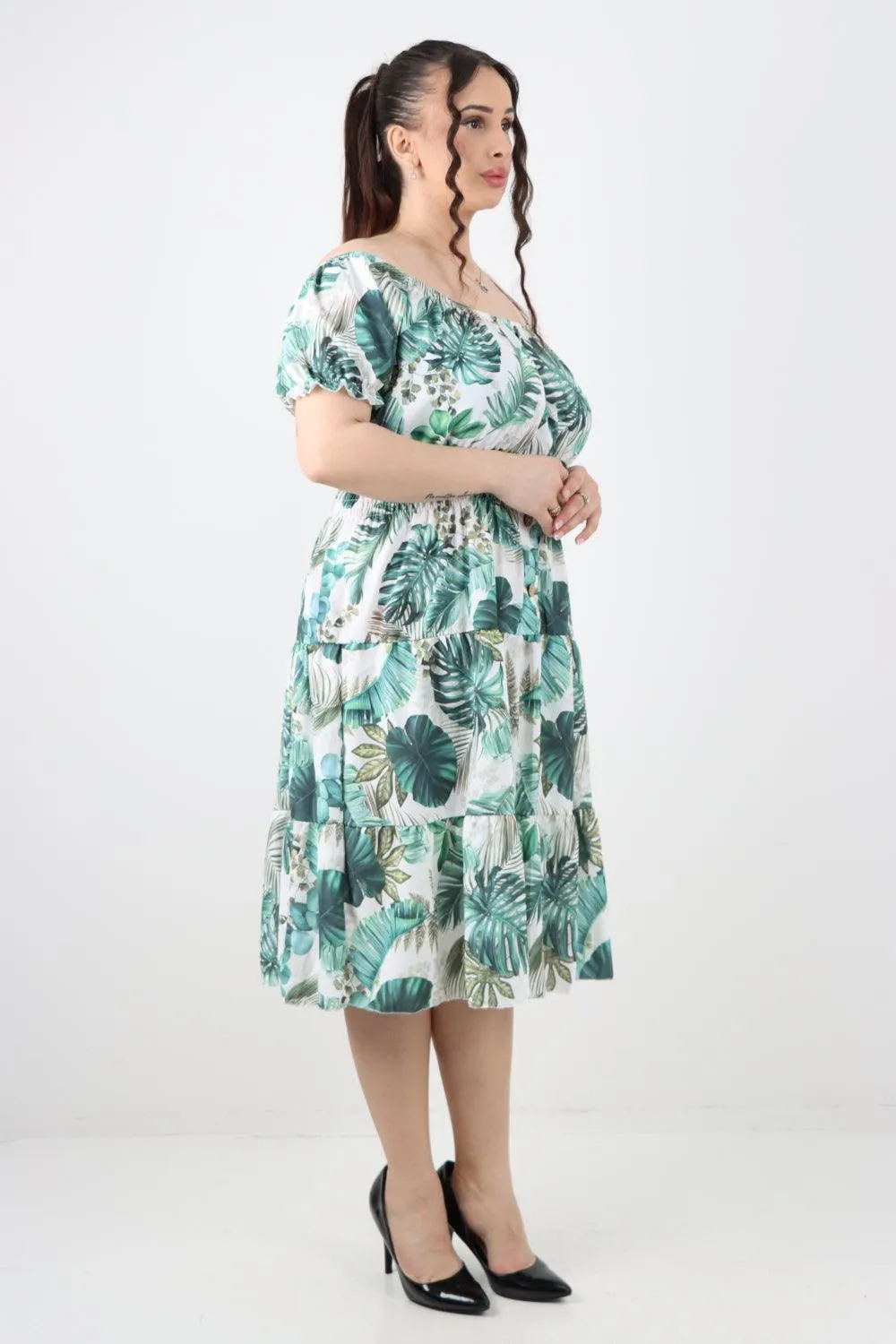 Bardot Printed Puff Sleeve Midi Dress