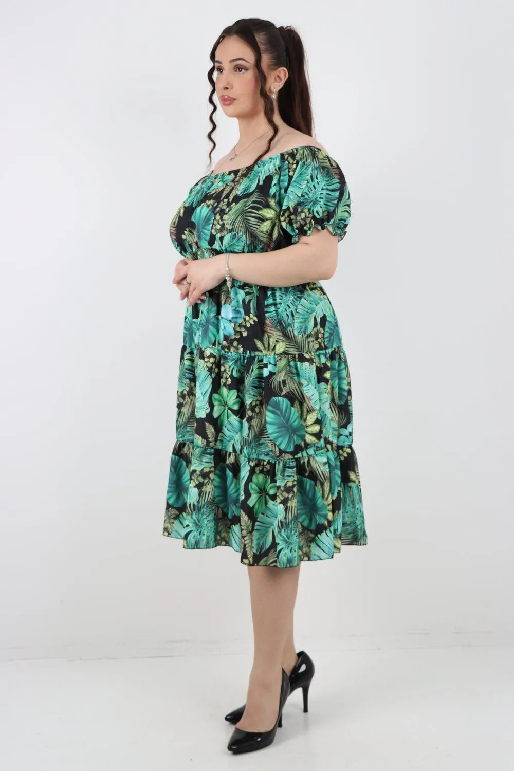 Bardot Printed Puff Sleeve Midi Dress