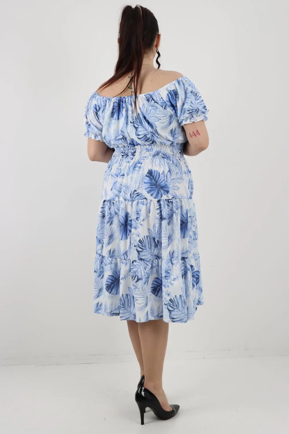 Bardot Printed Puff Sleeve Midi Dress