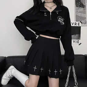 Black Half Zip Crop Sweatshirt Long Sleeve