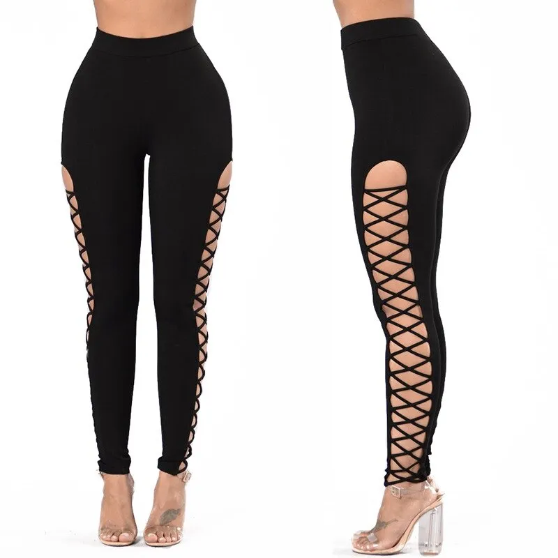 Black Lattice Cut Out Leggings