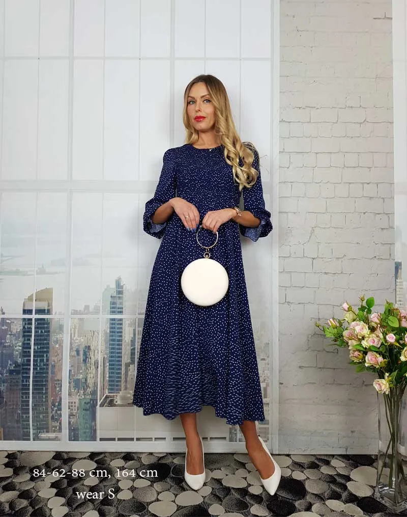 Boho Midi Dress, Amelia Blue Polka Dot