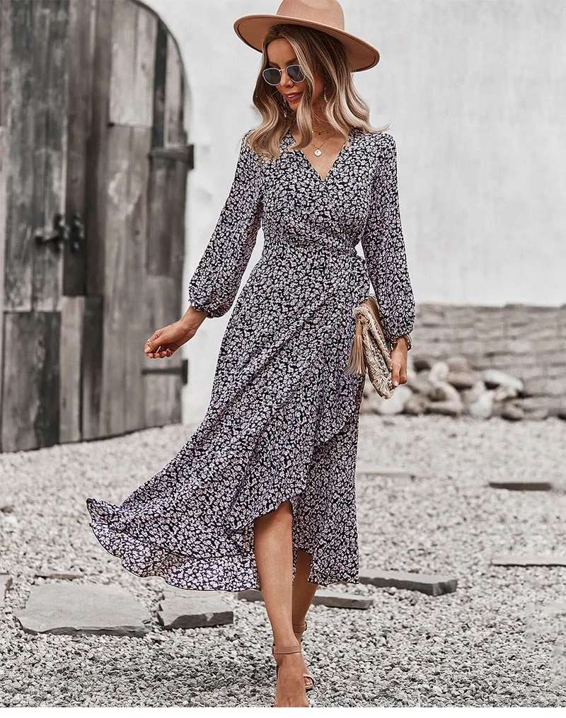 Boho Midi Dress, Autumn Dress, Claire in Black