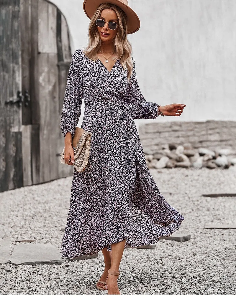 Boho Midi Dress, Autumn Dress, Claire in Black