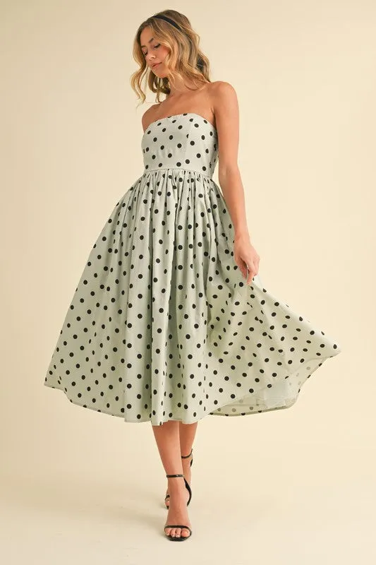 Bridgette Sleeveless Polka Dot Print Flared Midi Dress Mint