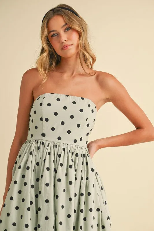 Bridgette Sleeveless Polka Dot Print Flared Midi Dress Mint