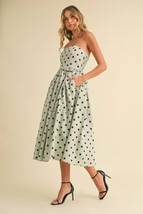 Bridgette Sleeveless Polka Dot Print Flared Midi Dress Mint