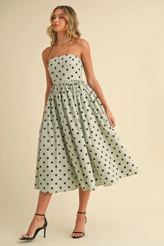Bridgette Sleeveless Polka Dot Print Flared Midi Dress Mint