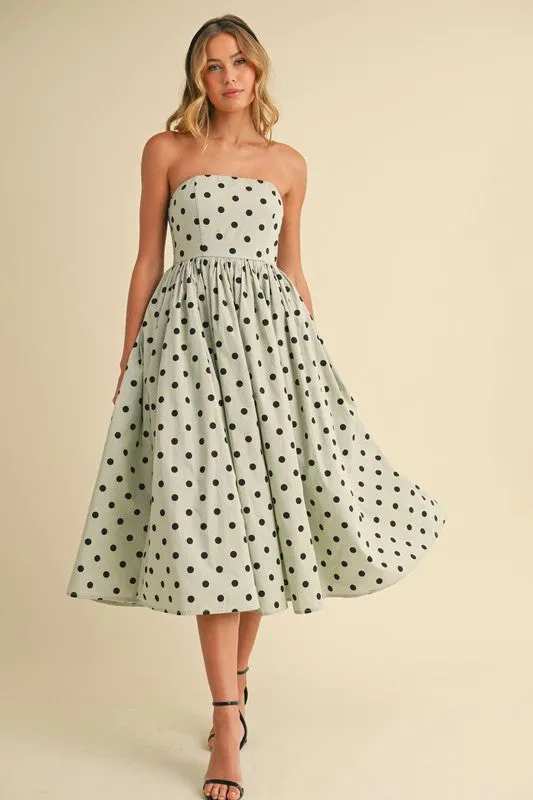 Bridgette Sleeveless Polka Dot Print Flared Midi Dress Mint
