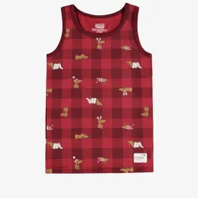 Camisole des fêtes rouge à carreaux en jersey extensible, enfant || Red plaid holiday camisole in stretch jersey, child