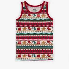 Camisole rouge à motif du temps des fêtes, enfant || Red holiday patterned camisole, child