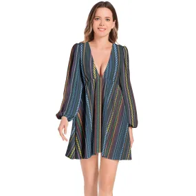Chained Maiden Lantern Sleeve Deep V-Neck Short Dress