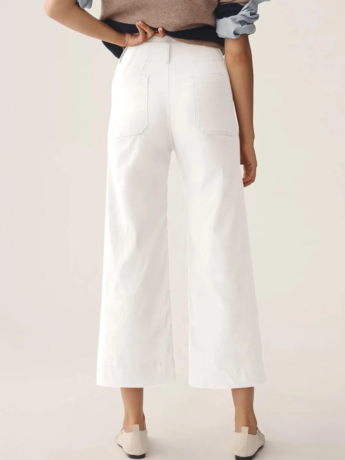 Cicy Bell Womens Cropped Wide Leg Pants High Waisted Stretchy Flare Pants Casual Baggy Trousers
