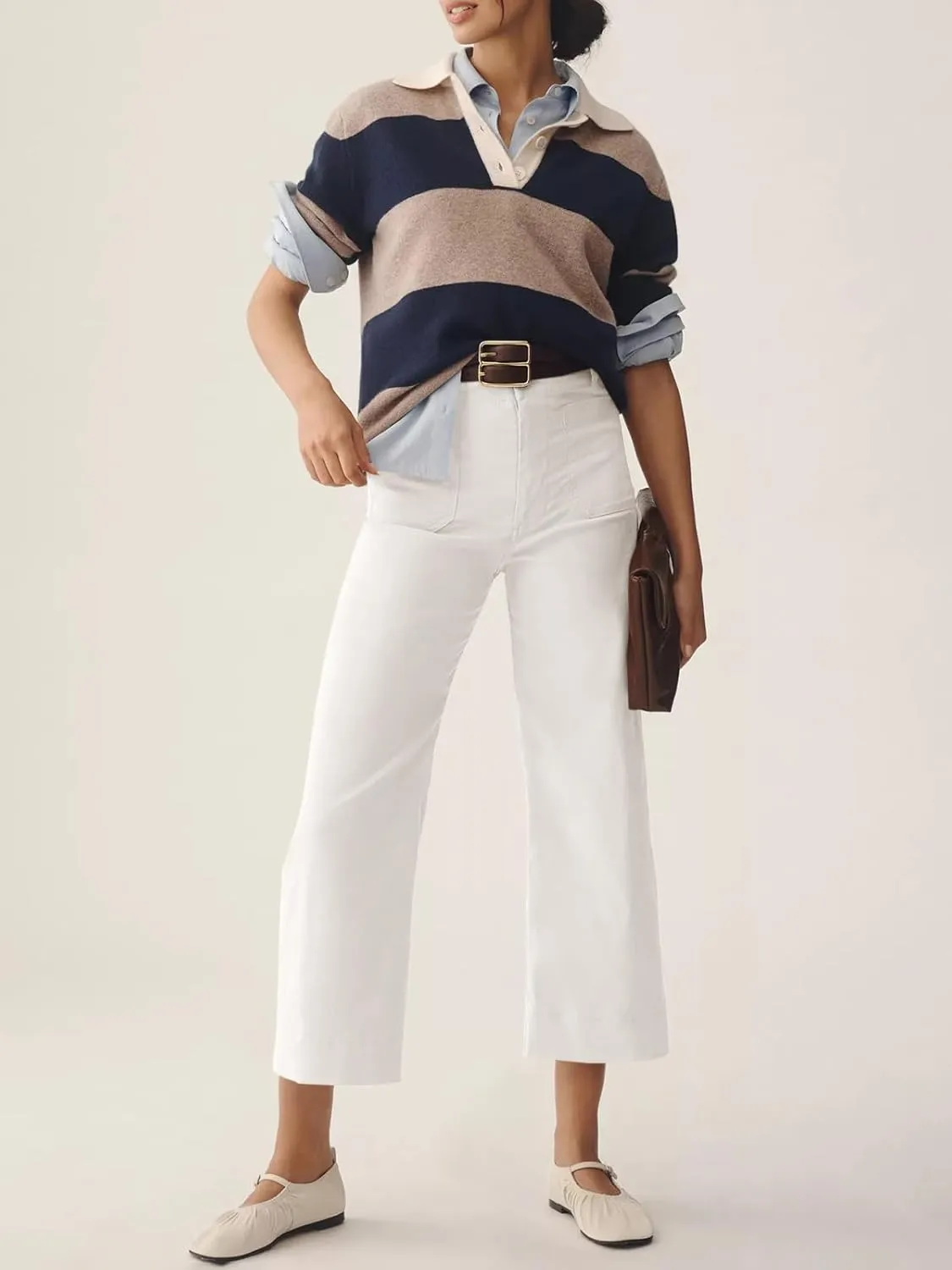Cicy Bell Womens Cropped Wide Leg Pants High Waisted Stretchy Flare Pants Casual Baggy Trousers