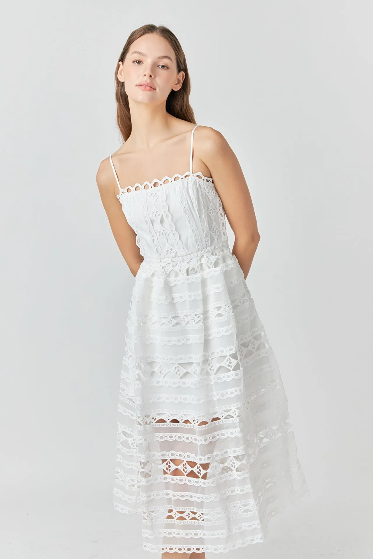Combination Lace Spaghetti Strap Midi
