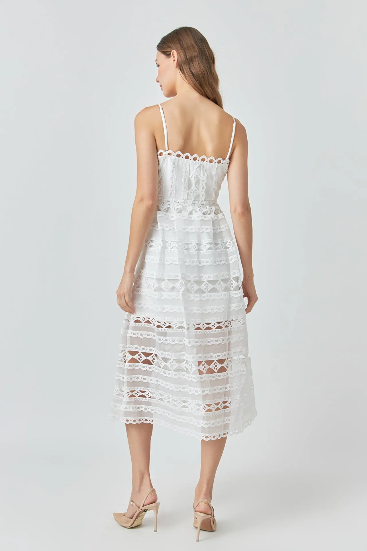Combination Lace Spaghetti Strap Midi