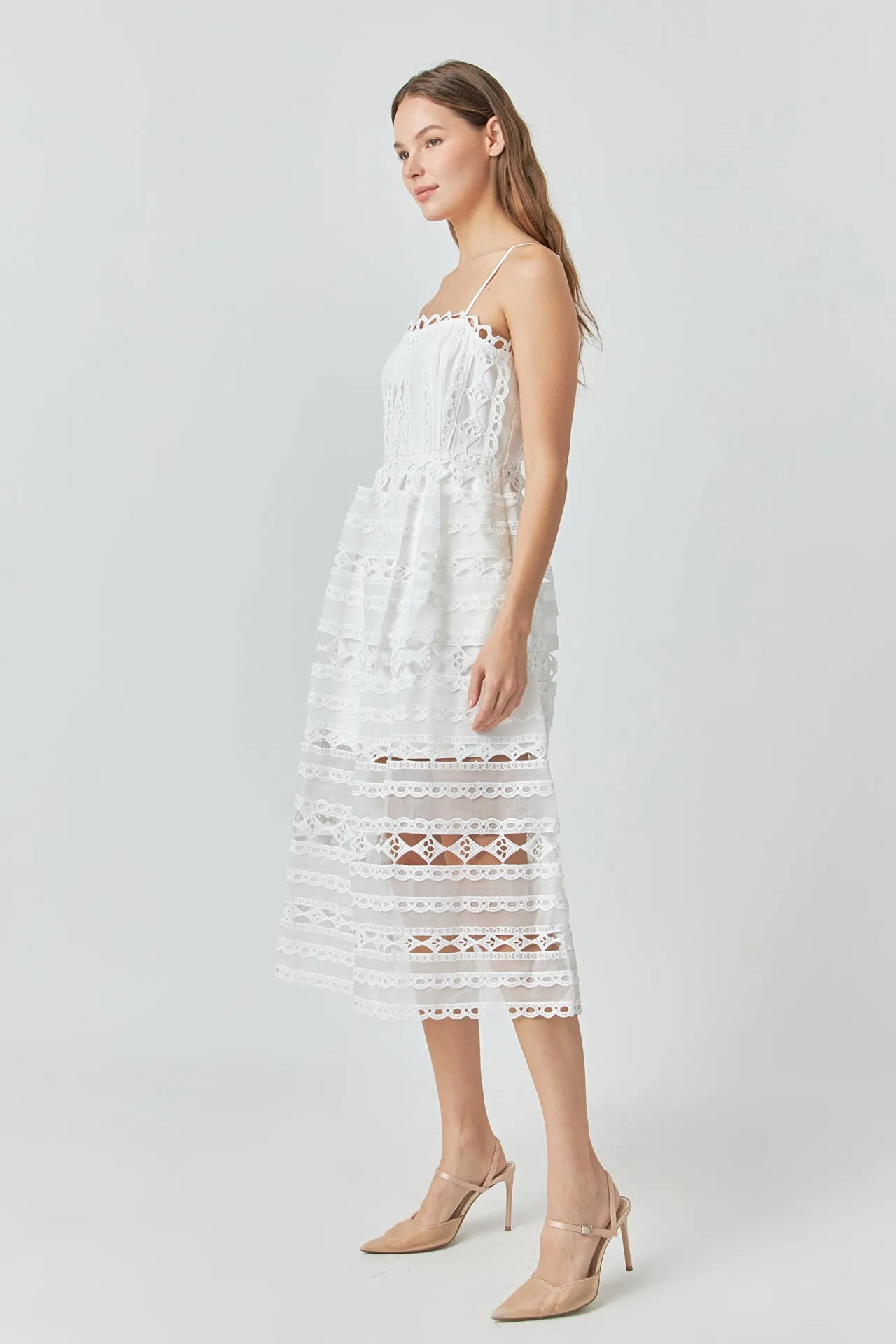 Combination Lace Spaghetti Strap Midi