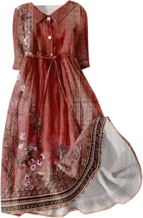 Dresses for Women Summer Floral Long Dress Trendy 3/4 Sleeve Wrap Flowy Beach Dress A Line Boho Vacation Dresses