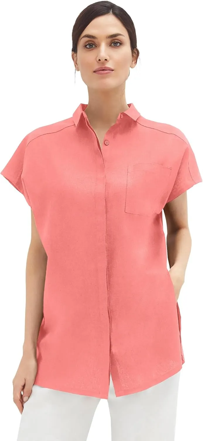 ellos Plus Size Linen-Blend Button Front Tunic