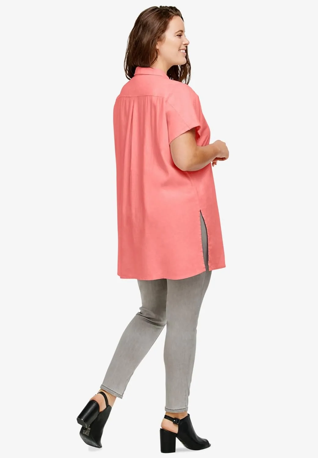 ellos Plus Size Linen-Blend Button Front Tunic