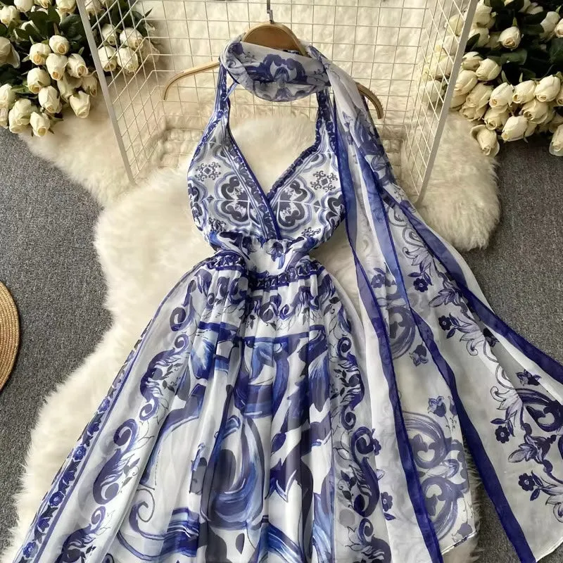 Europe Chiffon Halter Dresses V-Neck
