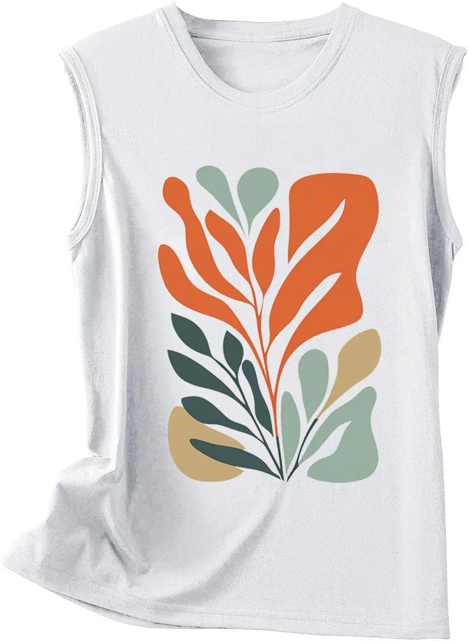 Fashion Casual Print Sleeveless Shirts for Women, Summer Loose Crewneck Trendy Tank Tops Soft Comfy Going Out Clothes