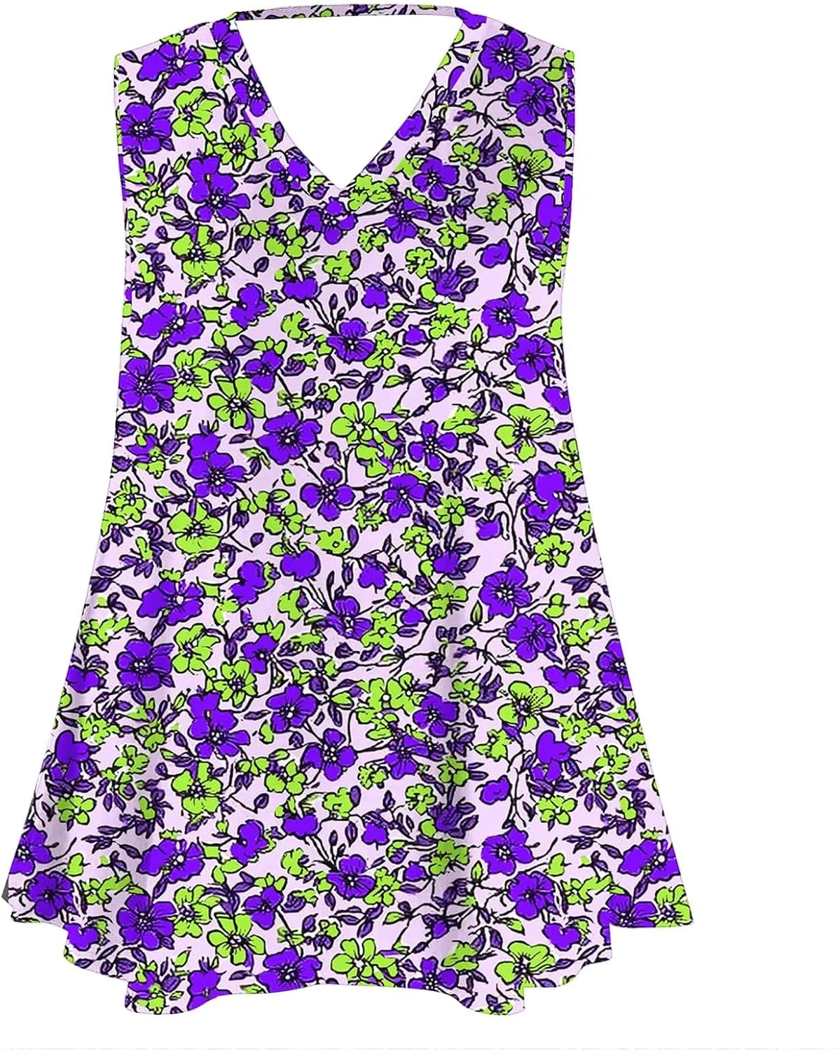 Fashion Print Plus Size Tank Tops for Women, Loose V-Neck Summer Sleeveless Casual Shirts Ruffle Hem Vacation Clothes