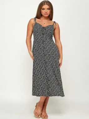Floral Print Sweetheart Button Front Midi Dress